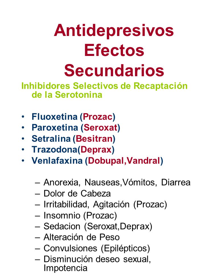 Medicamentos antidepresivos efectos secundarios